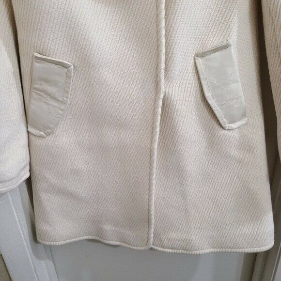 RUDSAK Ivory Designer Wool Leather Button Up Long Trench Coat Size XS - Picture 6 of 12